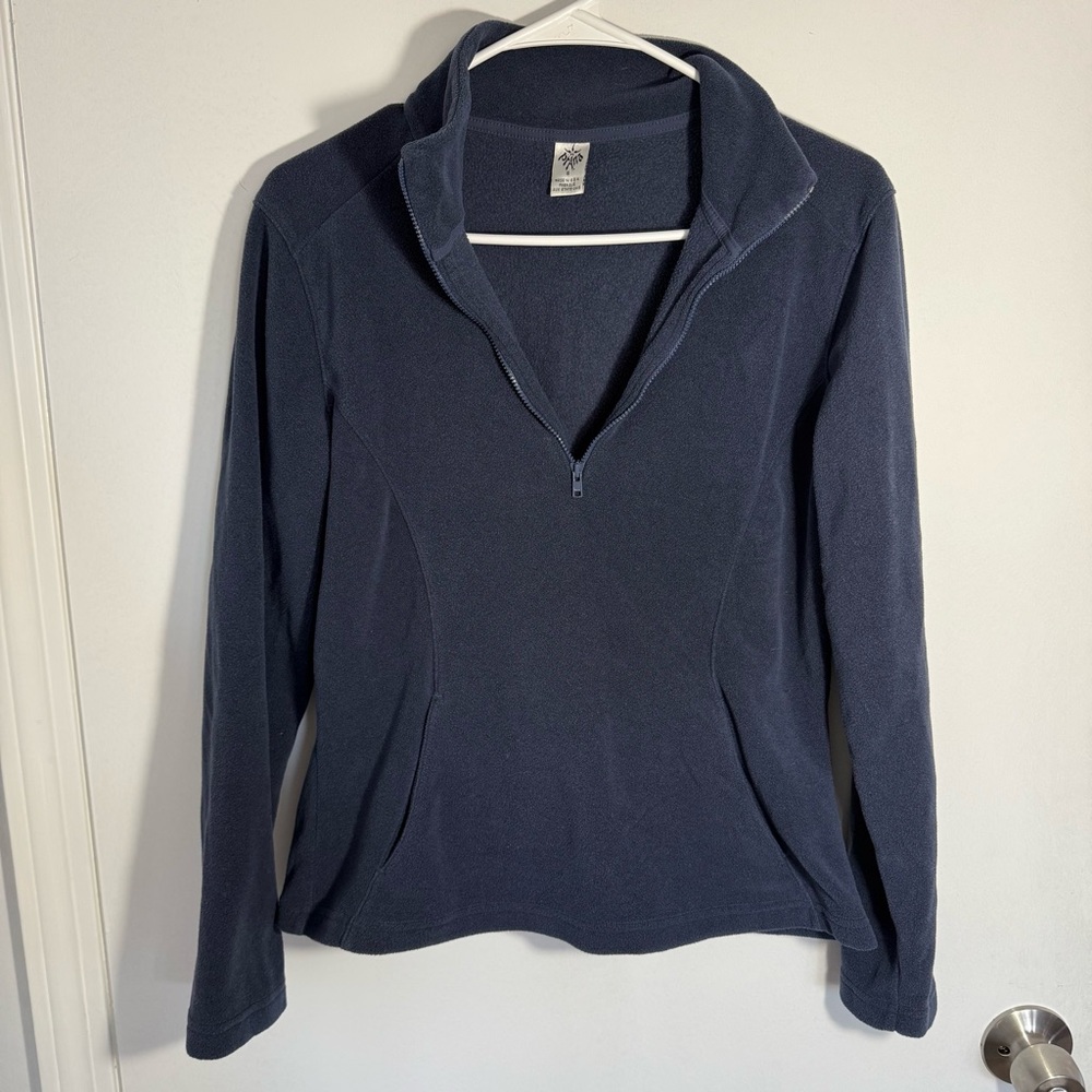 Prana Sweater Womens S Navy Fleece Asymetrical Stitch 1/4 Zip Pullover Vtg